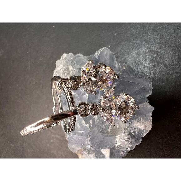 Cz hoop dangle earrings in sterling silver - Picture 10 of 16